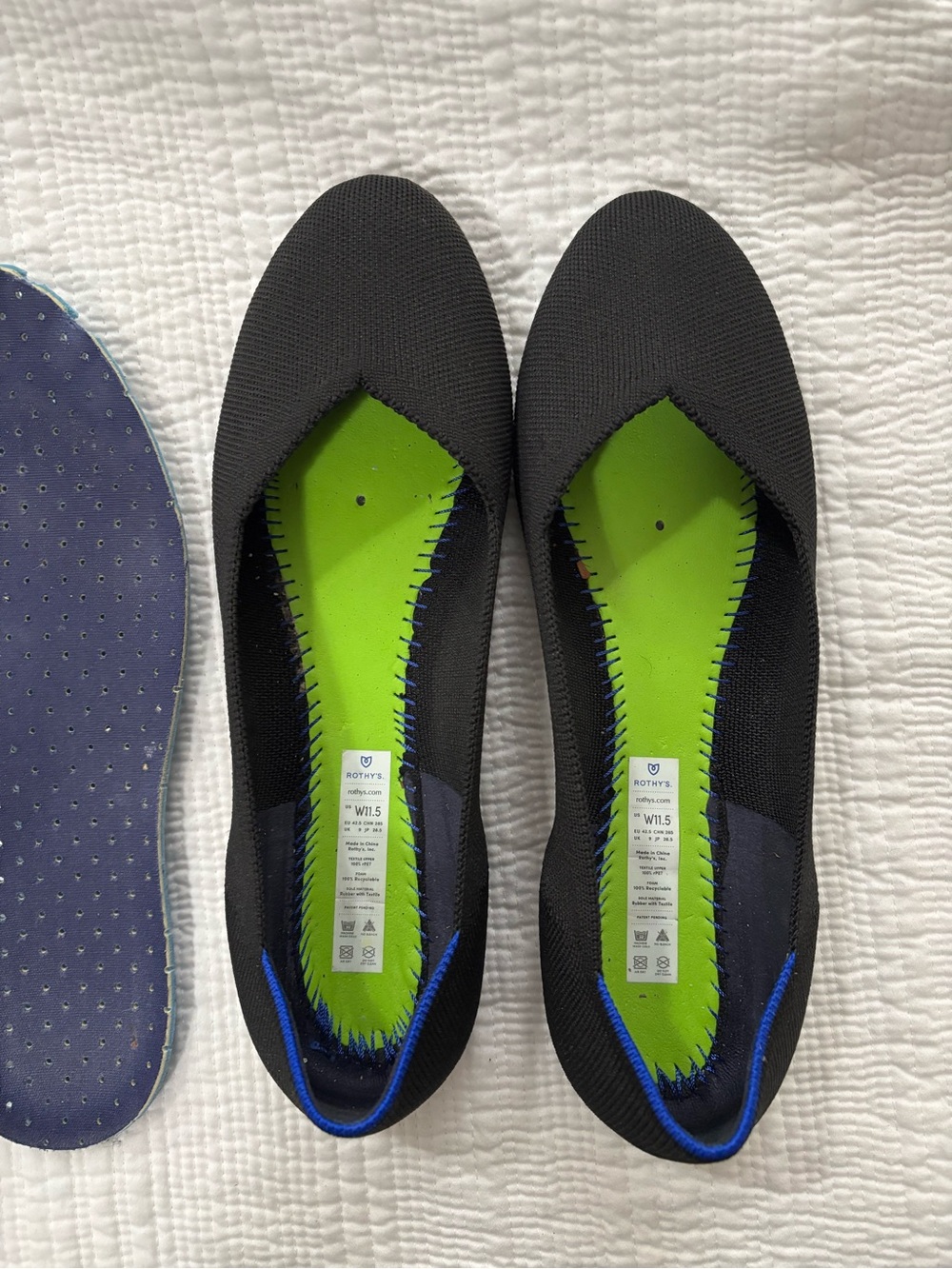 Rothy's Black Knit Flats with Blue Trim Size 11.5 - Picture 4 of 7
